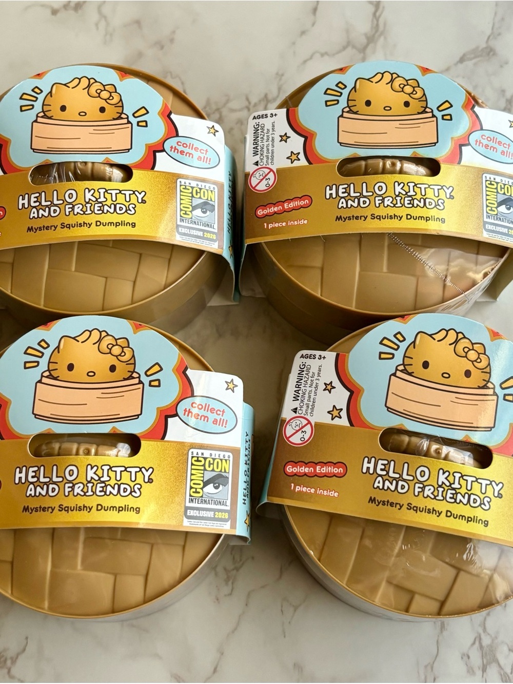 2026 SDCC Exclusive Hello Kitty Golden Glitter Squishy Dumpling - Set of 4